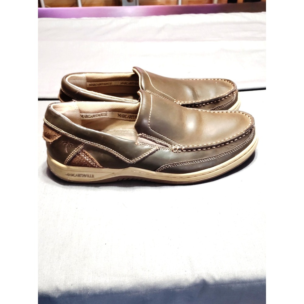 Margaritaville Men 10 Brown Resort Leather Loafers Starboard Casual Boat Shoes*